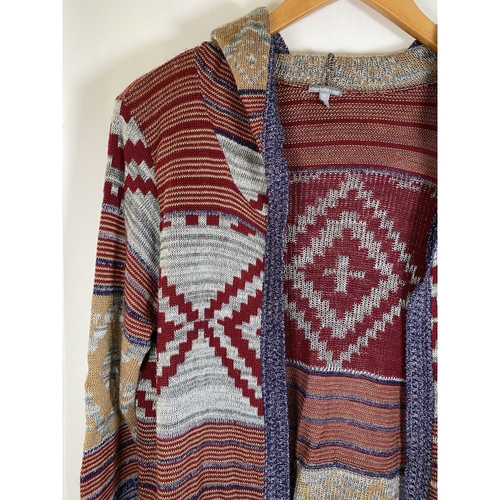 Aztec Western Hooded Cardigan Sweater Women's M Charlotte Russe USA Made - Picture 3 of 8